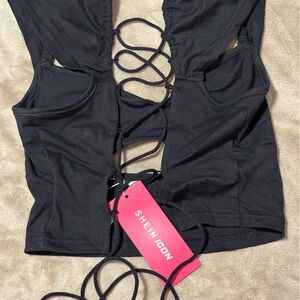 SHEIN Black Strappy crop top, lace up back M